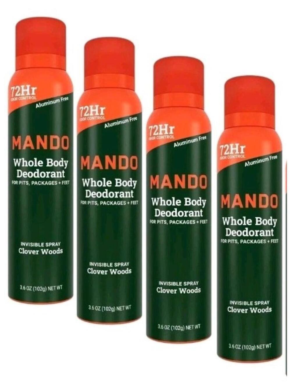 4pk MANDO - Body Deodorant - 72Hr Invisible Spray - 3.6oz - Clover Woods